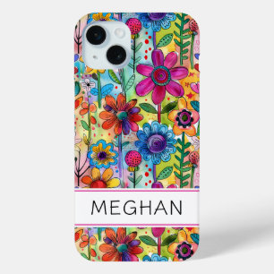 Groovy Retro Flower Power Personalized iPhone 15 Plus Case