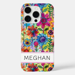 Groovy Retro Flower Power Personalized iPhone 16 Pro Case