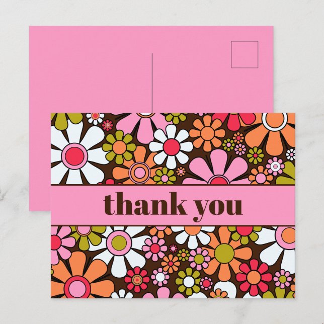 Groovy Retro Flower Power Thank You Postcard (Front/Back)