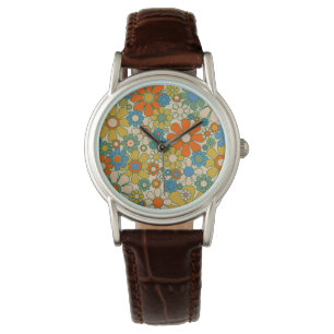 Groovy Retro Flowers 60s 70s Floral Pattern Watch