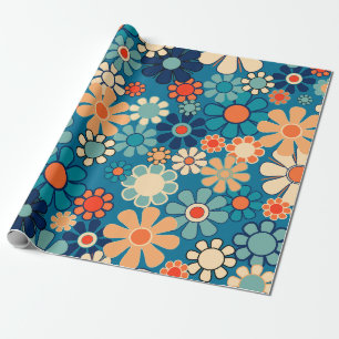 Groovy Retro Flowers 60s 70s Floral Pattern Wrapping Paper