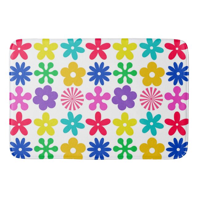 GROOVY RETRO FLOWERS BATHROOM MAT (Front)