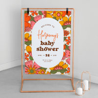 Groovy Retro Flowers Boho Baby Shower Welcome Sign