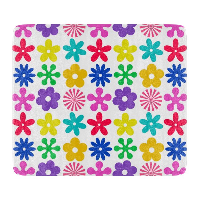 GROOVY RETRO FLOWERS CUTTING BOARD (Front)