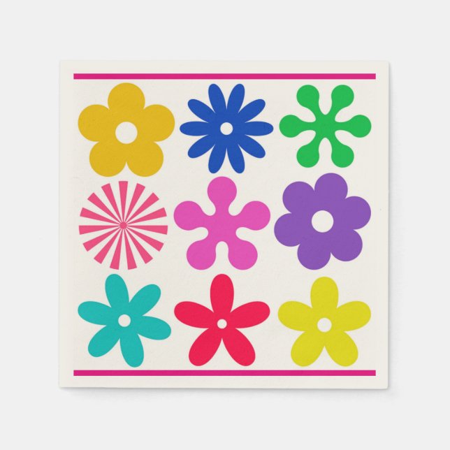 GROOVY RETRO FLOWERS PAPER NAPKINS (Front)