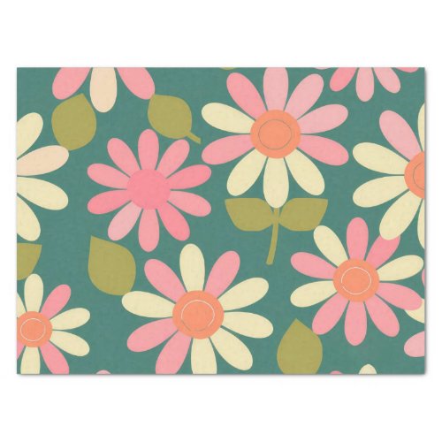 Groovy retro flowers print in green  pink tissue paper