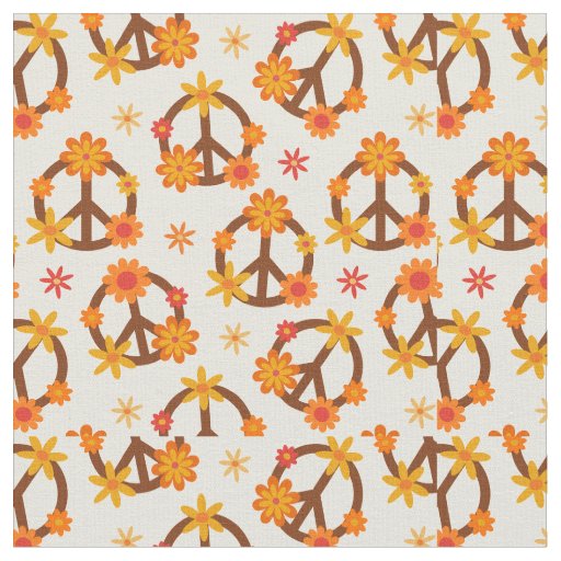 Groovy Retro Funky Flowers on Peace Signs Fabric