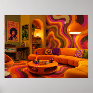 Groovy Retro Furniture 1970 Style Cool Colors Wall Poster