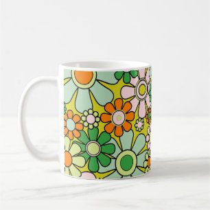 Groovy Retro Garden 60s 70s Spring Floral Pattern Coffee Mug