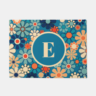 Groovy Retro Garden Floral 60s 70s Personalized Doormat