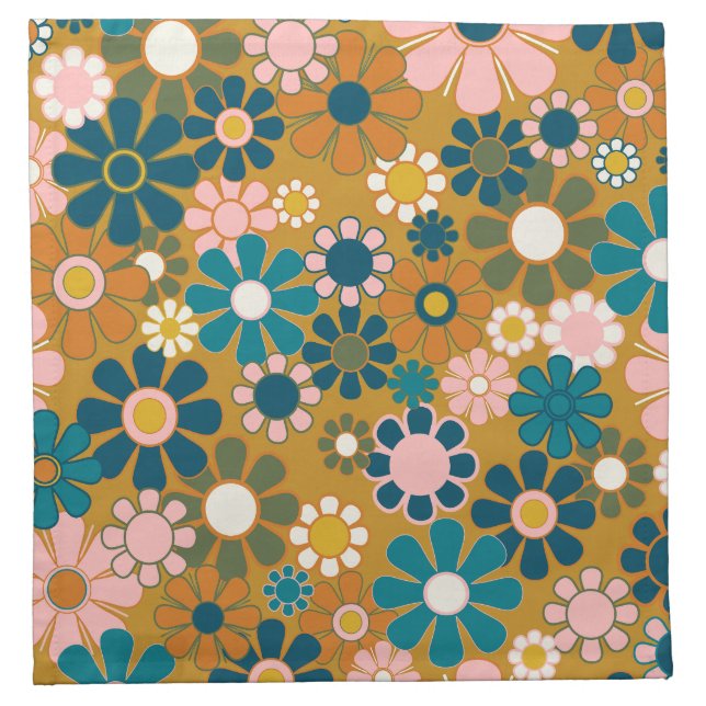 Groovy Retro Garden Flowers 60s 70s Floral Pattern Cloth Napkin (Front)