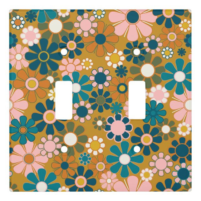 Groovy Retro Garden Flowers 60s 70s Floral Pattern Light Switch Cover (Front)