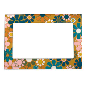 Groovy Retro Garden Flowers 60s 70s Floral Pattern Magnetic Frame