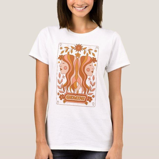 Groovy Retro Gemini Horoscope Astrology Brown T-Shirt (Front)