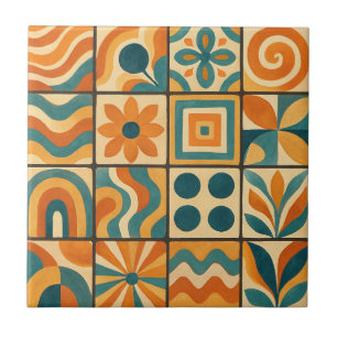 Groovy Retro Geometric Ceramic Tile