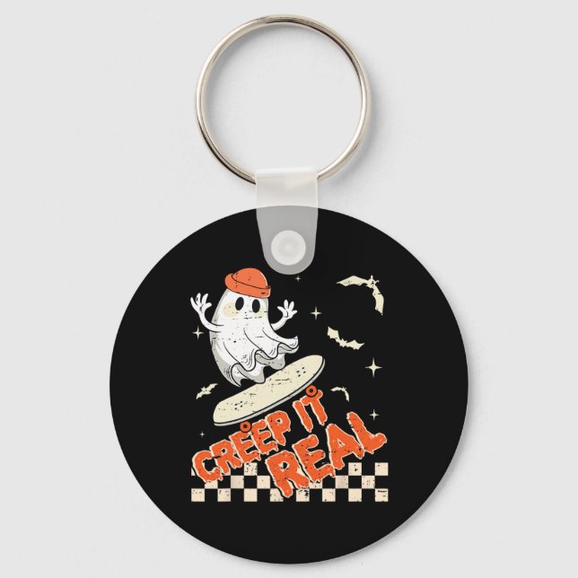 Groovy Retro Ghost Halloween Creep It Real Boys Sk Keychain (Front)
