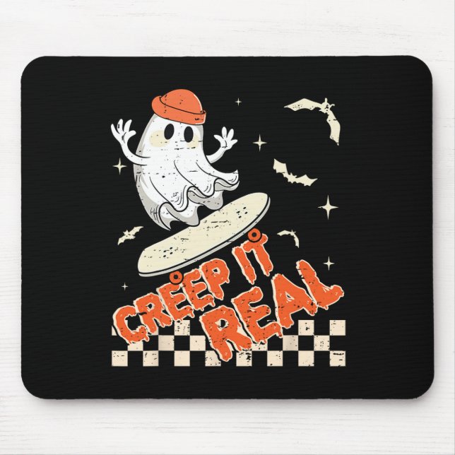 Groovy Retro Ghost Halloween Creep It Real Boys Sk Mouse Pad (Front)
