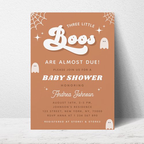 Groovy Retro Ghost TRIPLETS Halloween Baby Shower Invitation