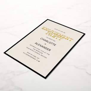 Groovy Retro Gold Black Cream Engagement Party Foil Invitation