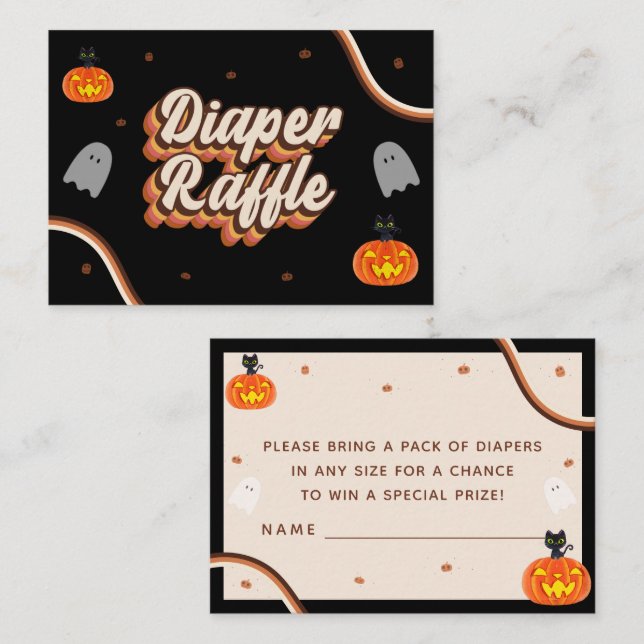 Groovy Retro Halloween Baby Shower Diaper Raffle Enclosure Card (Front/Back)