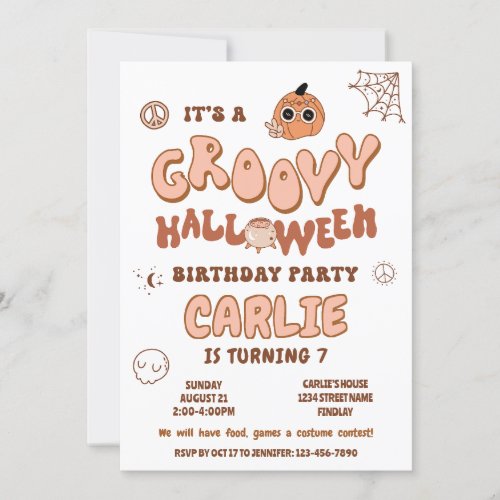 Groovy Retro Halloween Birthday Party Any Age Invitation