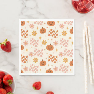 Groovy Retro Halloween Checkerboard Paper Napkins