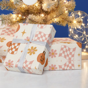 Groovy Retro Halloween Checkerboard Wrapping Paper