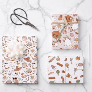 Groovy Retro Halloween Neutral Colors Kids Wrapping Paper Sheets