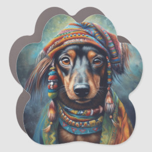 Groovy Retro Hippie Dachshund Boho Car Magnet Art