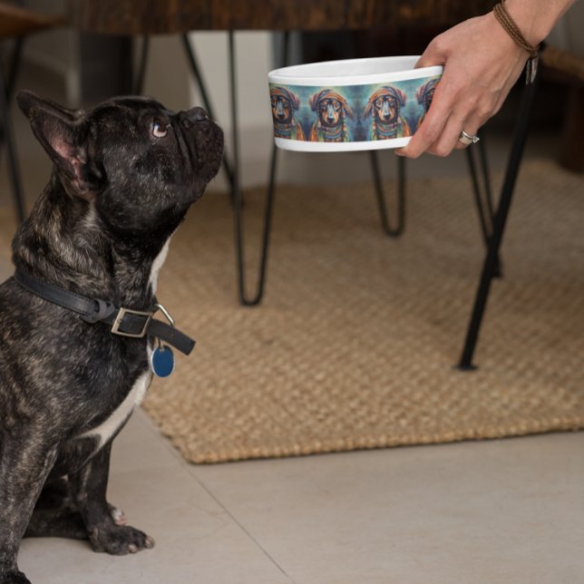 Groovy Retro Hippie Dachshund Boho Dog Food Bowl (Creator Uploaded)