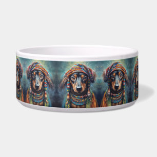 Groovy Retro Hippie Dachshund Boho Dog Food Bowl