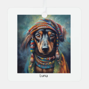 Groovy Retro Hippie Dachshund Boho Metal Ornament