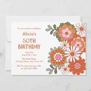 Groovy Retro Hippie Flora Leaf Birthday Invitation