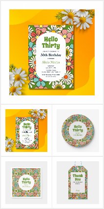 Groovy Retro Hippie Flower Hello Birthday