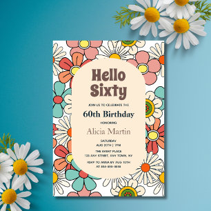 Groovy Retro Hippie Flower Hello Sixty Birthday  Invitation