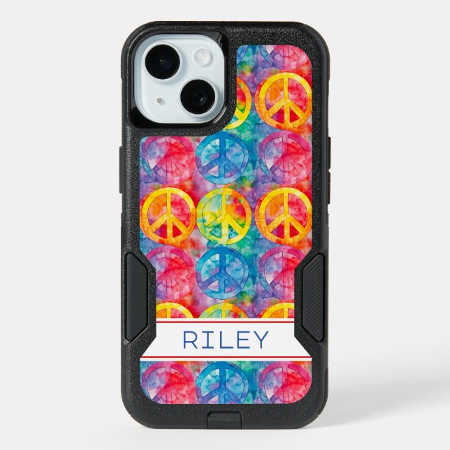 Groovy Retro Hippie Peace Sign Personalized iPhone 15 Case (Back)