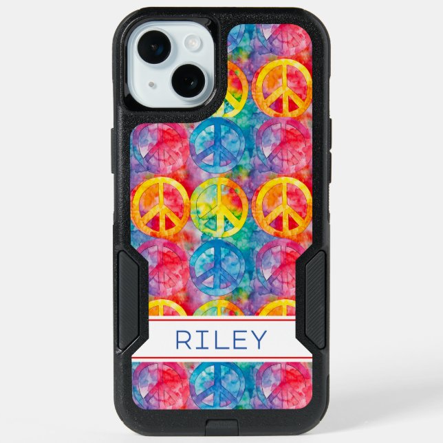 Groovy Retro Hippie Peace Sign Personalized iPhone 15 Plus Case (Back)