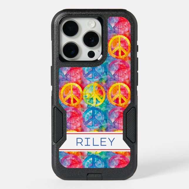 Groovy Retro Hippie Peace Sign Personalized iPhone 15 Pro Case (Back)