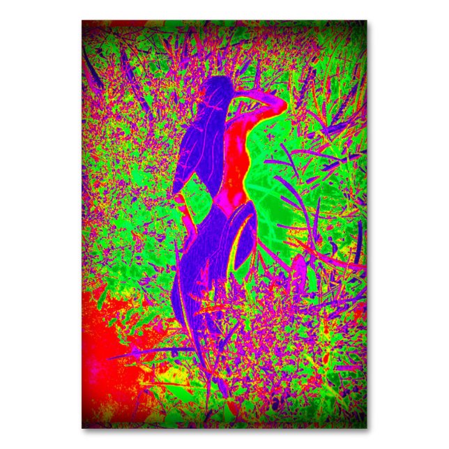 groovy retro hippie style purple mermaid table number (Front)