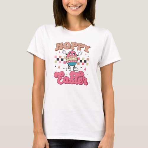 Groovy retro Hoppy Easter funny coloring egg T_Shirt