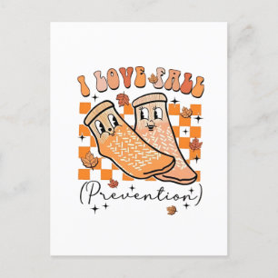 Groovy Retro I Love Fall Prevention Funny Announcement Postcard