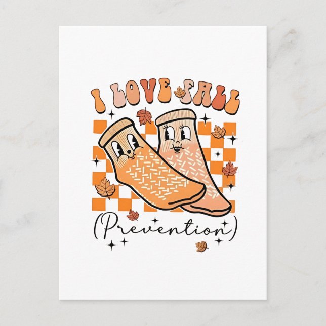 Groovy Retro I Love Fall Prevention Funny  Announcement Postcard (Front)