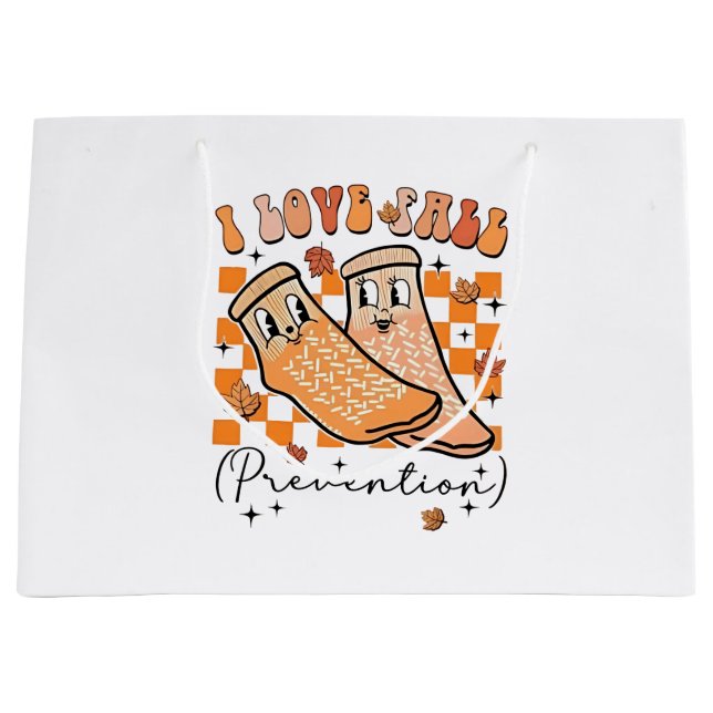 Groovy Retro I Love Fall Prevention Funny  Large Gift Bag (Front)