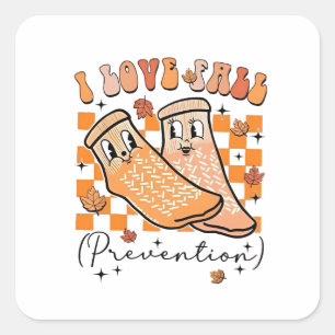 Groovy Retro I Love Fall Prevention Funny Square Sticker