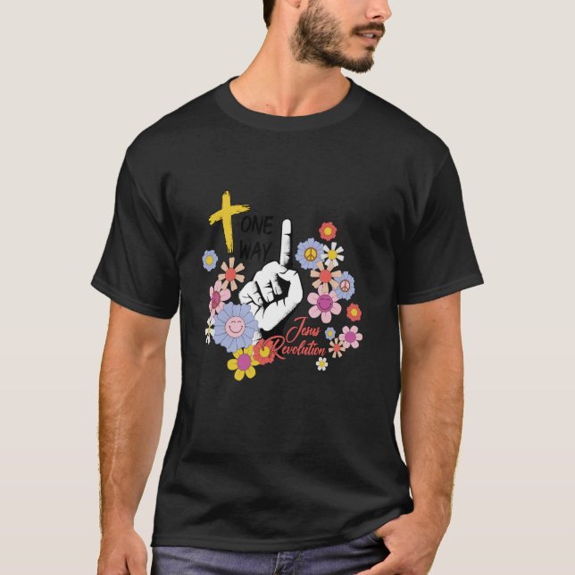 Groovy Retro Jesus Revolution Hippie Flowers One W T-Shirt (Front)
