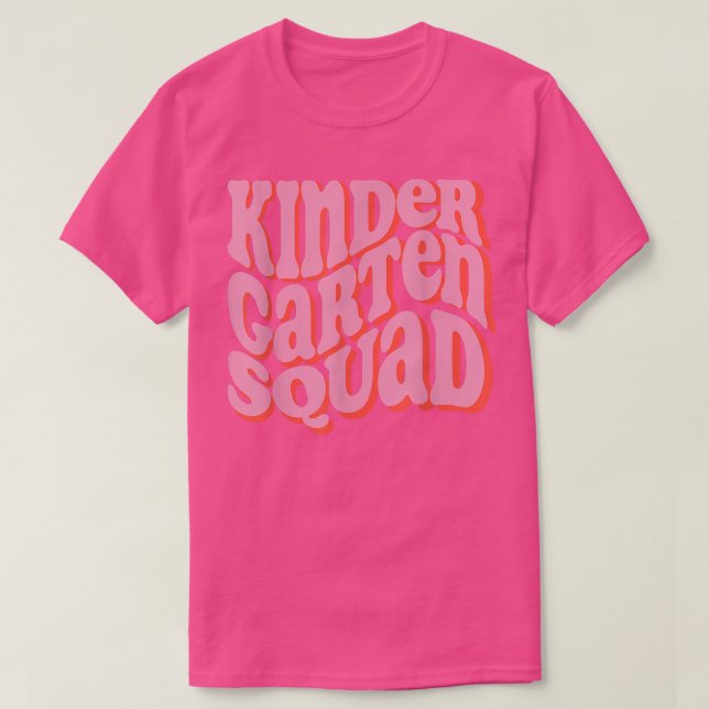 Groovy Retro Kindergarten Crew Kinder Teacher Pink T-Shirt (Design Front)