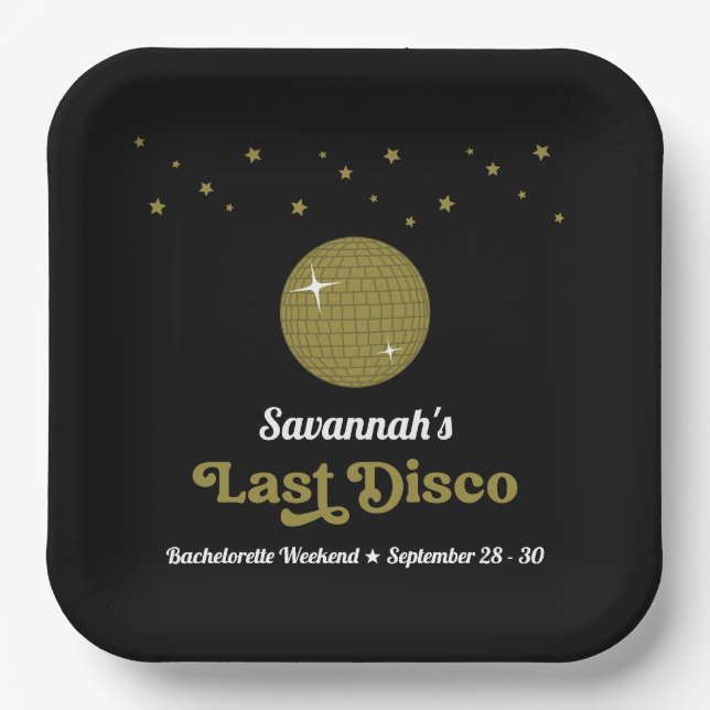 Groovy Retro Last Disco Bride Bachelorette Party Paper Plates (Front)