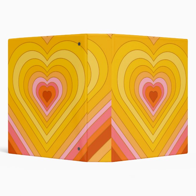 Groovy Retro Layered Heart   3 Ring Binder (Background)
