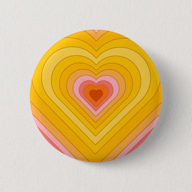 Groovy Retro Layered Heart    Button (Front)