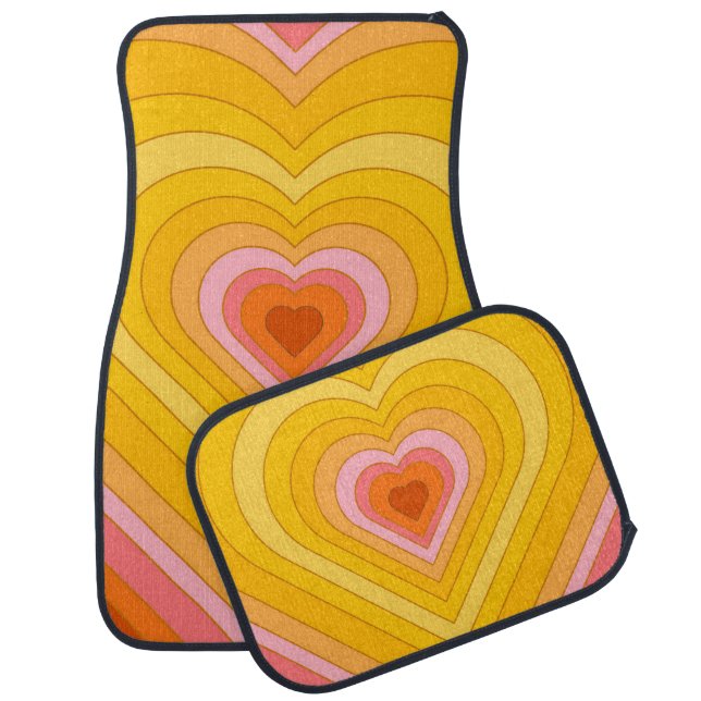 Groovy Retro Layered Heart     Car Floor Mat (Set)